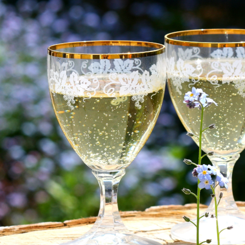 Sekt in Sektgläser mit goldenem Rand 